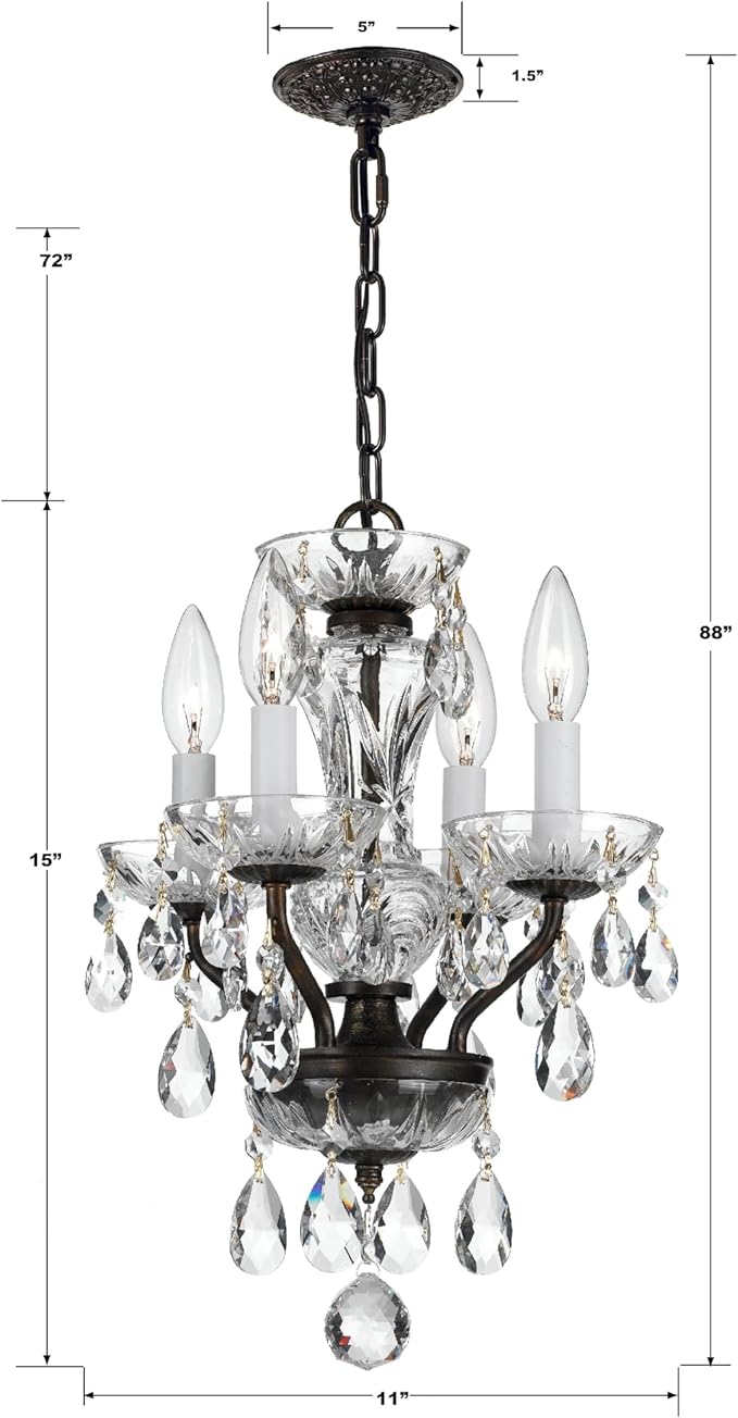 Crystorama Traditional Crystal 4 Light Clear Italian Crystal English Bronze Mini Chandelier