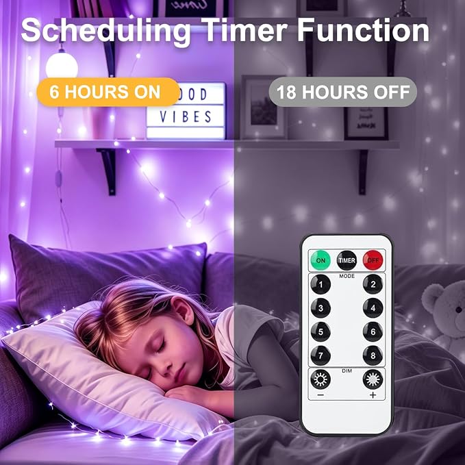 6 Pack Fairy Lights Battery Operated with Remote Timer 8 Lighting Modes,7ft 20 LED Waterproof Mini String Lights for Halloween Christmas Table Centerpieces Bedroom Decorations,Purple
