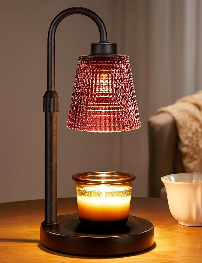 Innqoo Pomegranate Red Candle Warmer Lamp with Timer, Dimmable Candle Warmer for Home Decor, Height Adjustable Candle Lamp for Jar Candles, Birthday Gifts for Women Mom, House Warming Gifts New Home