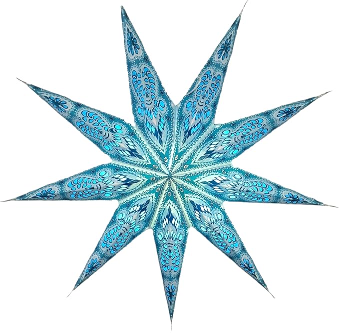 Lantern Lampshade 9 Pointed Paper Star Light Shades Large 60cm Star Hanging Decorations for Christmas Wedding Home Decoration Birthday Party (Turquoise)