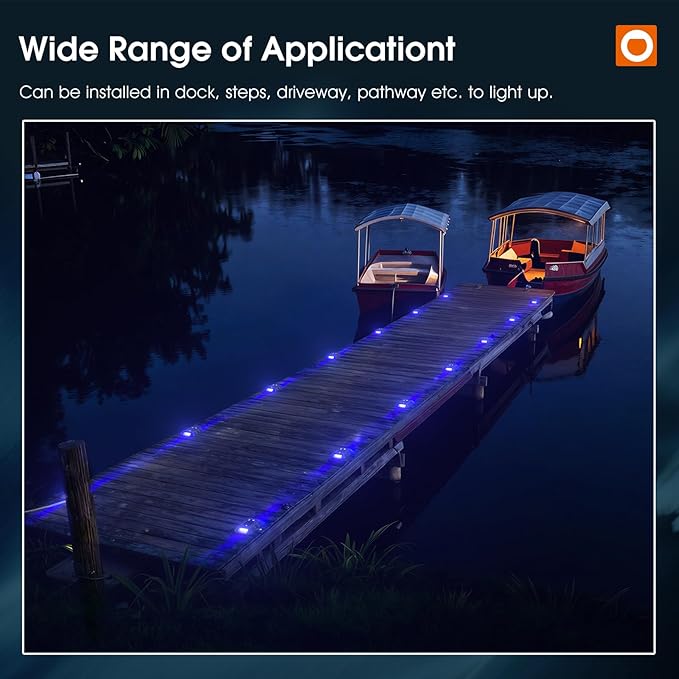 addlon Solar Dock Lights Marine 24 Pack, 2CCT Outdoor Driveway Marker Deck Lights, IP67 Waterproof, Solar Powered Deck Light for Pathway Warning Step Sidewalk Patio, Blue Light & Cool White, FCC