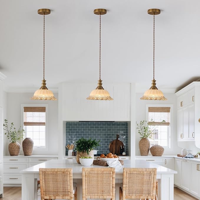 HDDFL Glass Pendant Lights Modern Pendant Lighting Fixtures 11.8 in Hanging Lamp for Kitchen Island Bedroom Dining Room Coffee Shop Hallway Brown and Brass