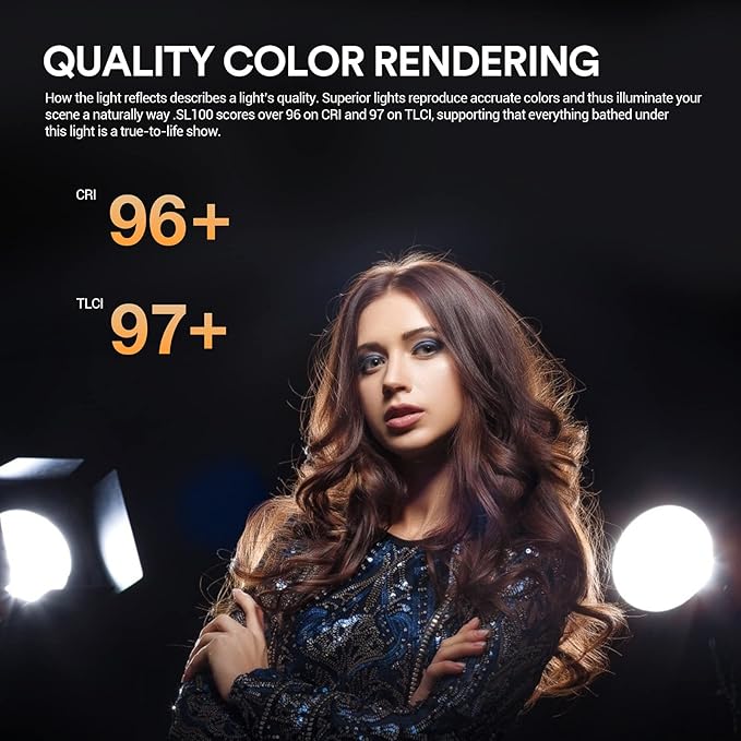 Godox SL100D LED Video Light,100W TLCI≥97 CRI≥96,5600K Continuous Lighting, 8 FX Lighting Effects, 32100Lux @1M Bowens Mount COB LED Continuous Light for Video Shooting,Content Creating,Photography