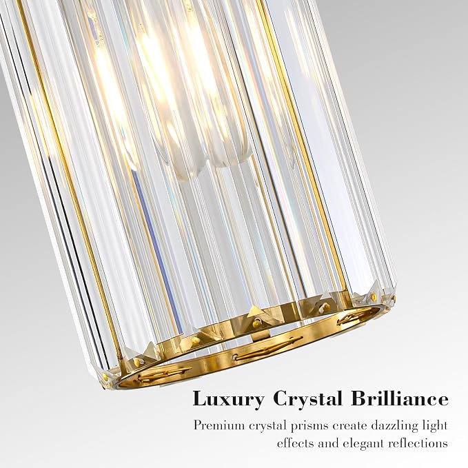 5.1" Mini Modern Gold Crystal Kitchen Island Pendant Lights 2 Pack | Small Crystal Glass Shade, Sparkling Crystal Reflection, Customizable Hanging Height,Fits Most Ceilings, Modern Brushed Brass