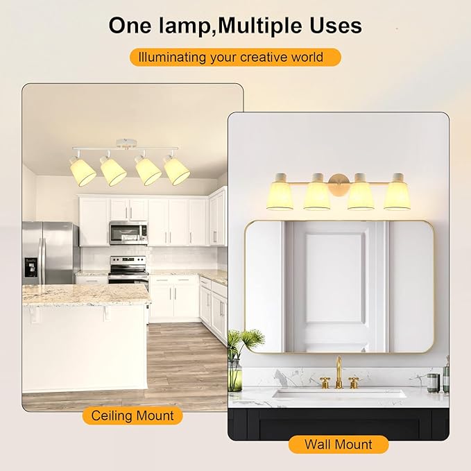 LTBLIGHT 4-Light Track Lighting Kit, Modern White Linen Ceiling Spotlights Fixture, Flexibly Rotatable Track Lighting for Kitchen Living Room Bedroom, E26 Base(Bulb Not Included)