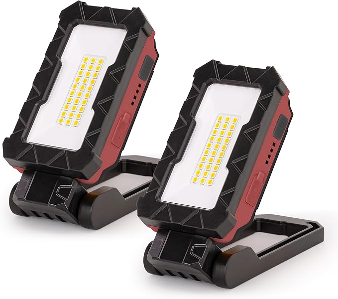 LUTEC Rechargeable Work Light, 1000 Lumens LED Magnetic Light with Magnetic Base and Hanging Hook，360°Rotate and 200°Swivel for Car Repair, Emergency and Camping-2 Pack (Red)