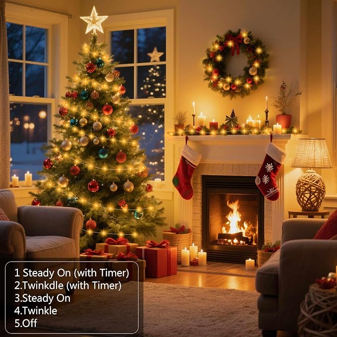 4 Pack Timer Fairy Lights Battery Operated Twinkle Lights with 5 Modes | 16.4Ft 50 LED Silver Copper Wire Battery Wreath Lights for Home Christmas Wedding Indoor Outdoor Decor, Warm White