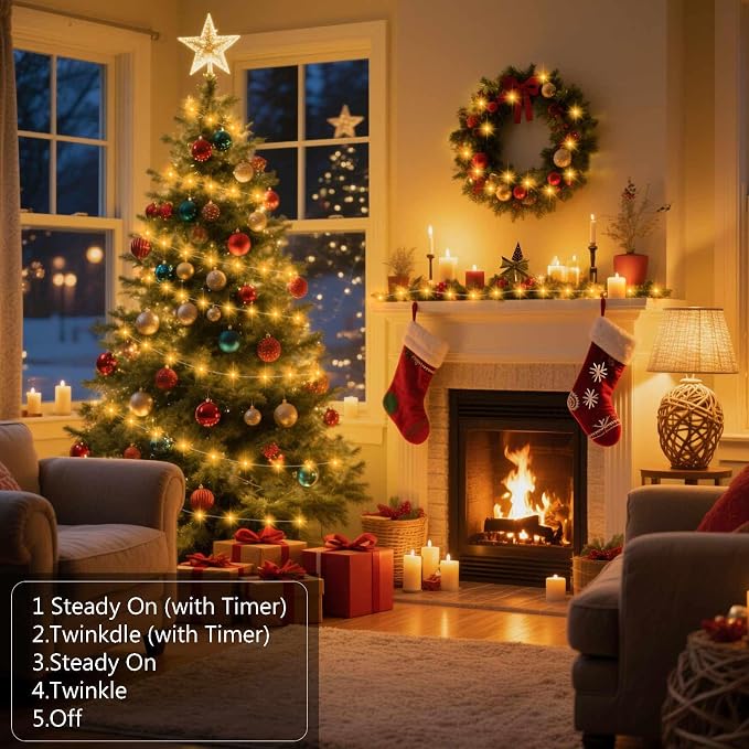 Timer Fairy Lights Battery Operated Twinkle Lights with 5 Modes | 16.4Ft 50 LED Silver Copper Wire Battery Wreath Lights for Home Christmas Wedding Indoor Outdoor Decor, Warm White