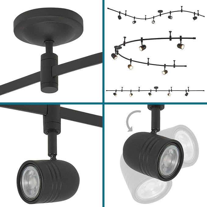 Catalina Lighting 19657-002 Transitional 5-Light Flexible Track Lighting Kit with Metal Shades, LED Bulbs Included, 96", Dark Bronze