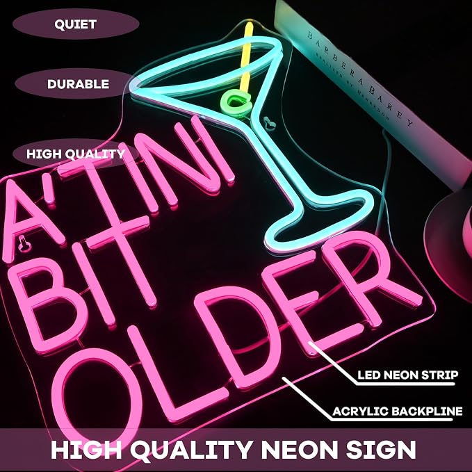 A’TINI BIT OLDER Neon Sign Dimmable Martini LED Light Wall Decor, A’TINI Light Up Sign for Pub, Man Cave, Home Bar, Funny Birthday Gift for Martini Lovers