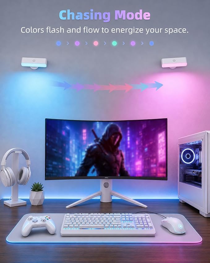 EZVALO RGB Wall Sconces Set of 2, Color Changing Battery Operated Wall Lights, 80+ Soft Ambient LED Mood Lighting with Timer, Dimmable Magnetic Bedside Wall Lamp for Bedroom, Headboard, Reading