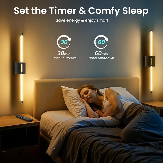 10000mAh Battery Operated Wall Sconces Set of 2, Black Gold, 29 Inch, 3CCT | Renter Friendly, Rechargeable Wall Lights, Remote Control, 360° Rotate, Dimmable, LED Cordless Lights for Bedroom Living Room