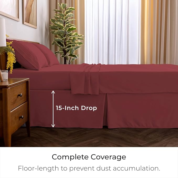 Mellanni Bed Skirt King Size - Tailored Drop Bed Skirting | 15-Inch Pleated Dust Ruffle - Hotel Luxury Bedding - Wrinkle, Fade, Stain Resistant - 1 Bedskirt (King, Brick Red)