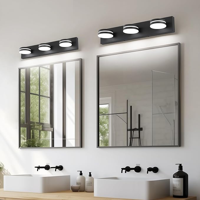Matte Black Bathroom Vanity Light Dimmable 3-Light Modern LED Vanity Light Fixture for Bathroom 18W 24" Inch Wall Light Day Light 5500K 110V AC