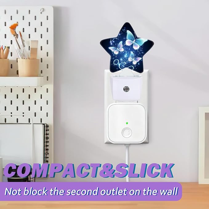 Glitter Butterfly Night Lights Plug Into Wall,Navy Blue Dusk to Dawn Light Sensor Night Light for Kids, Energy Efficient Sleep Friendly Lamp for Bedroom Bathroom Nursery