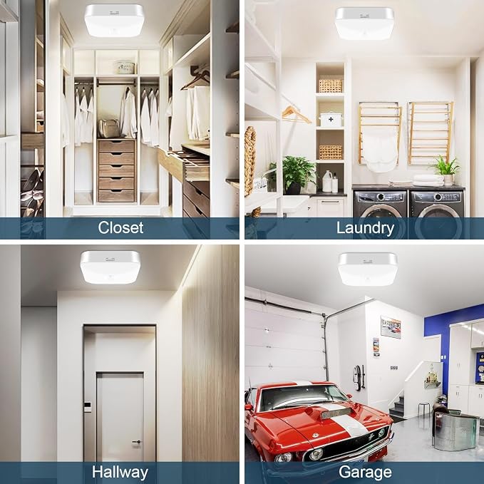 Rechargeable Motion Sensor Ceiling Light with Remote, 3000K-6000K 3 Pack | Wireless, Battery Operated, Motion Activated, Indoor Use for Closet, Shower, Hallway, Garage, Pantry, Stair and Bathroom