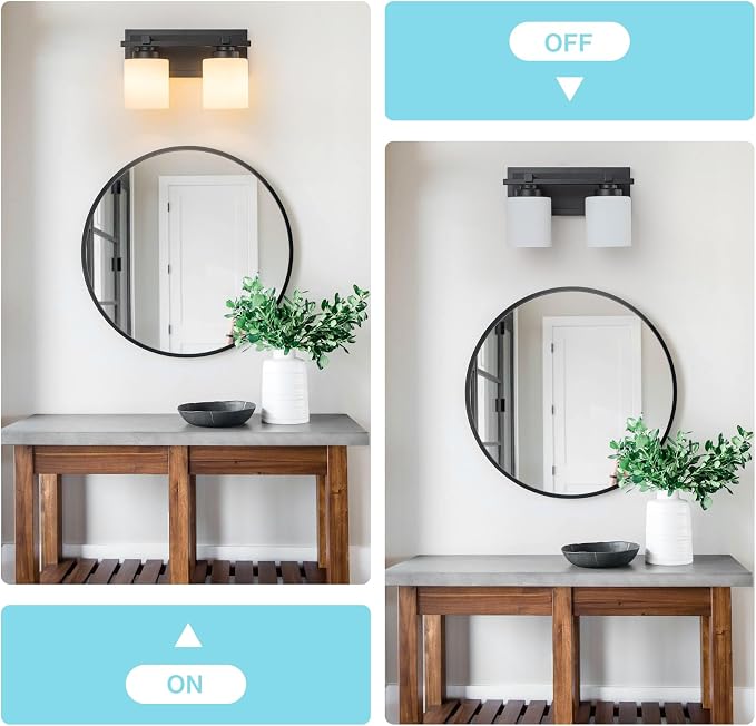 Modern Bathroom Light Fixtures Over Mirror, Vanity Lights for Bathroom Wall Sconces with Milky White Glass Shades, E26 Socket (Bulbs Not Included), 2 Light, Black