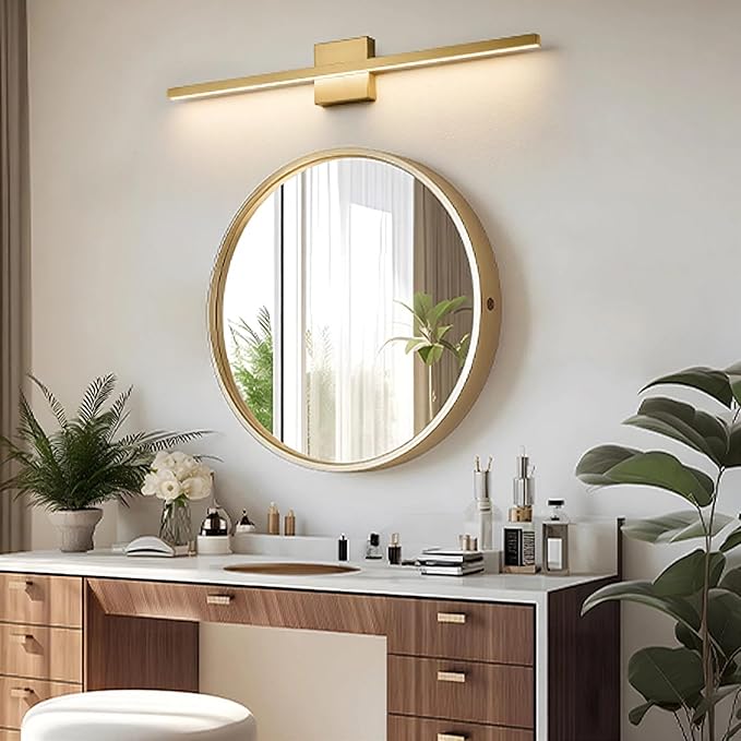 Gold Vanity Lights for Bathroom - 31.5 inch Brushed Gold Bathroom Light Fixtures Over Mirror 22W LED Dimmable Wall Sconce Lighting Fixture 5CCT Vanity Light Bar for Bathroom Bedroom