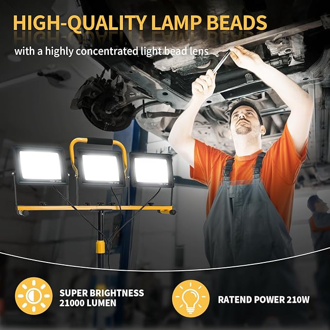 LED Light Work Stand: 21000LM Portable Lighting for Job Site, Construction & Garage Workshop-New,Black