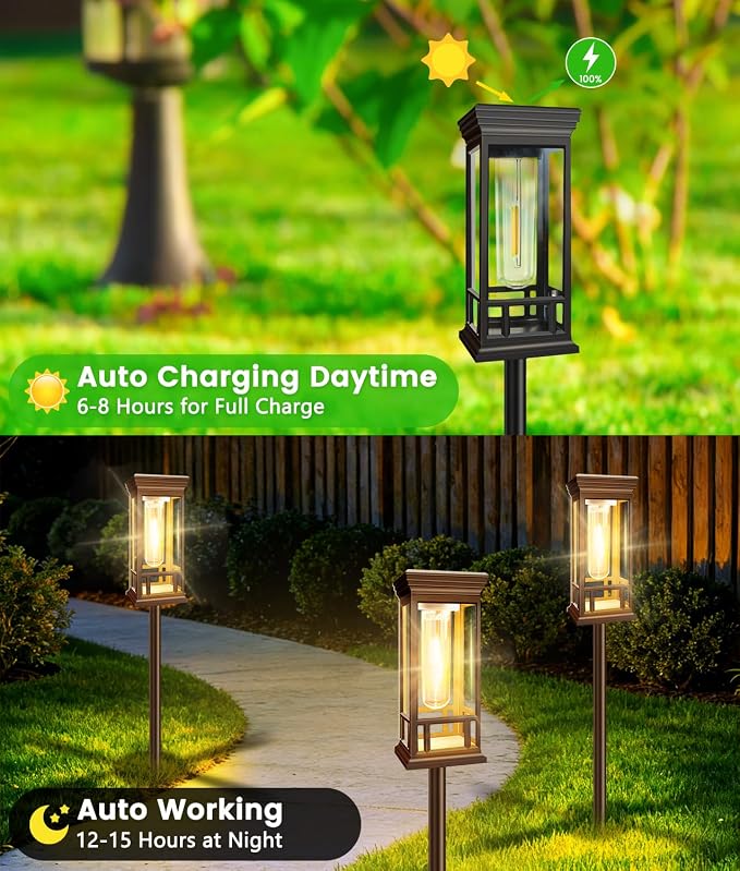8 Pack Bright Solar Garden Lights, Solar Pathway Lights Outdoor Waterproof | Auto On/Off, Solar Lights Outdoor for Yard, Sun-Powered Landscape Lights for Path Walkway Lawn Driveway Patio Decor