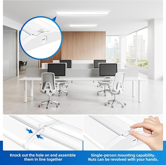 4FT 5'' W LED Wraparound Light , 40W 4400LM 5000K, 110LM/W High Efficiency | Flush Mount Ceiling Light, No Glare, Energy Saving Shop Light for Garage Office Kitchen Laundry Roon, 100-277V, ETL, 4 Pack