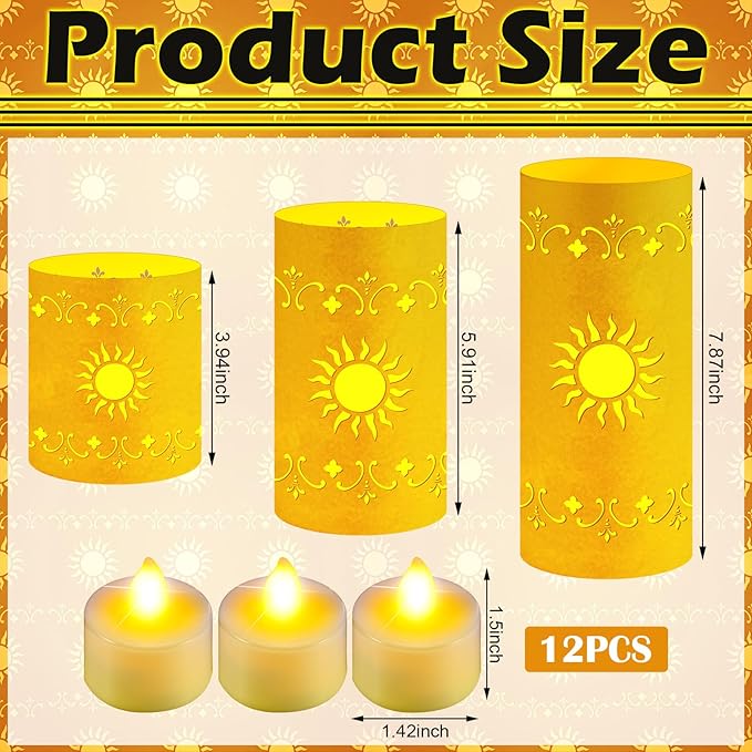 12 Pcs Princess Sun Lantern Centerpieces for Table 3 Size Gold Princess Birthday Cutout Paper Lantern Boxes with Tea Light Candle for Sun Birthday Baby Shower Decor(Cylindrical)