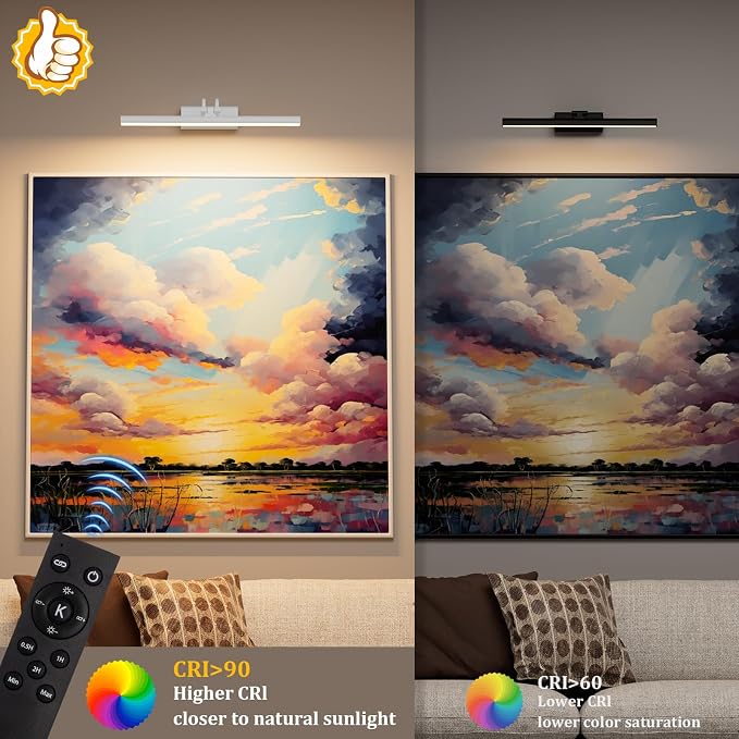 Battery Operated Picture Light for Wall, Remote Control, White | 4000mAh Cordless,Wall Light, Magnetic for Easy to Charge,Timers, Display for Gallery Living Room Bedroom