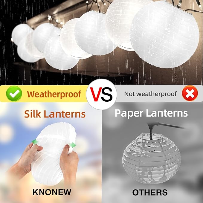 KNONEW 8 Packs 12'' White Silk Outdoor Lanterns Decorative Party Hanging Chinese Japanese Waterprooof Round Lantern for Weddings, Birthdays, Parties Decoration (No Light Bulbs Included)