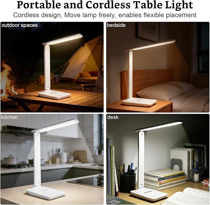 LED Portable Bright Rechargeable Desk Lamp, 4000mah Dimmable Touch Battery Operated Eye-friendly Desk Light With Charger, Adjustable Modern Cordless Table Lamps For Office Home Nail Craft Puzzle White