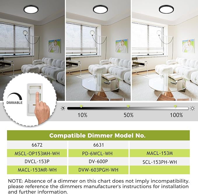 2Pack LED Flush Mount Ceiling Light Fixture, 7Inch 15W, Dimmable&3000K/3500K/4000K/5000K/6500K Adjustable Low Profile Ceiling Lights, 1500LM Round Lamp for Bathroom, Closet, Kitchen, Hallway, Black