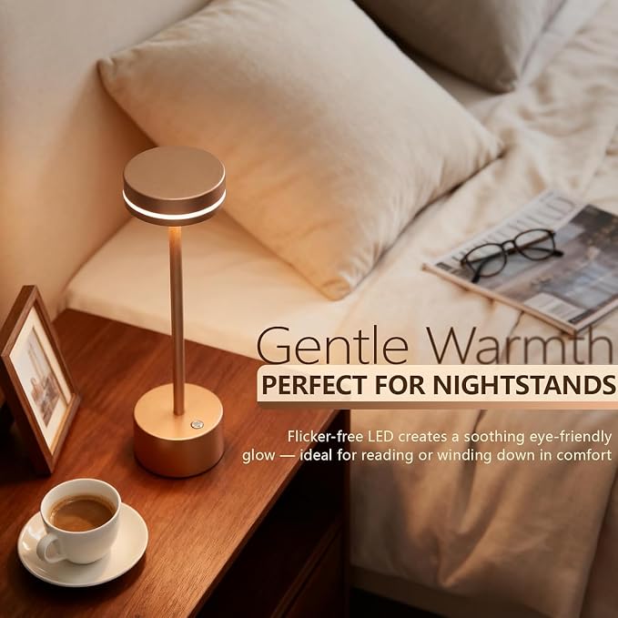 2 Pack Cordless Table Lamp Rechargeable, Touch Desk Lamp - 5000mAh Battery, 3 Color Dimmable Led Light, Small Portable Aluminum Light for Outdoor/Patio/Dining/Tabletop/Bar/Office, Home Decor