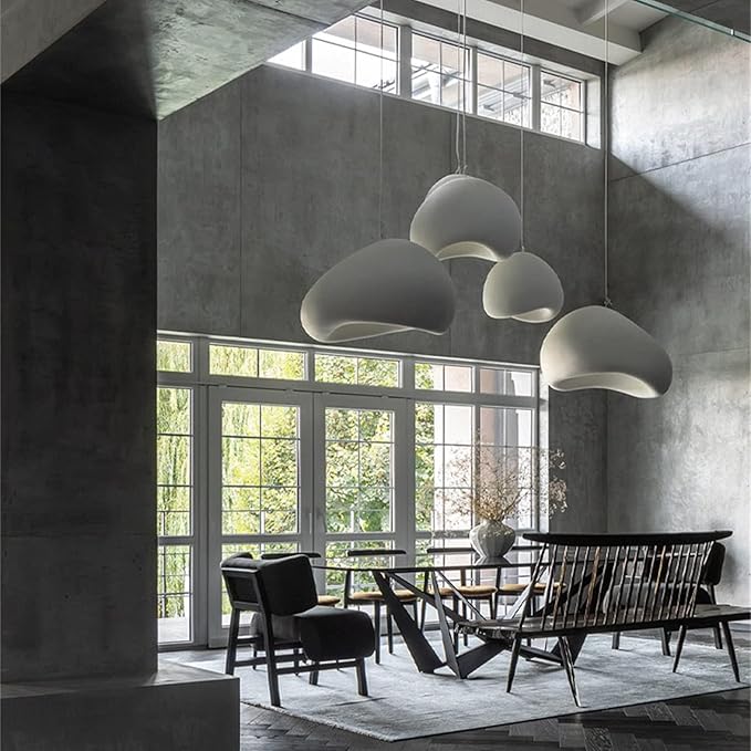 JAYMP 70cm Wabi Sabi Pendant Light for Living Room Hallway Restaurant Modern Hanging Lamp E26 Base Japanese Style Bird Nest Shape Lighting Fixture, 1 Pack (Matte White,B Shape, 70cm/27.6in)