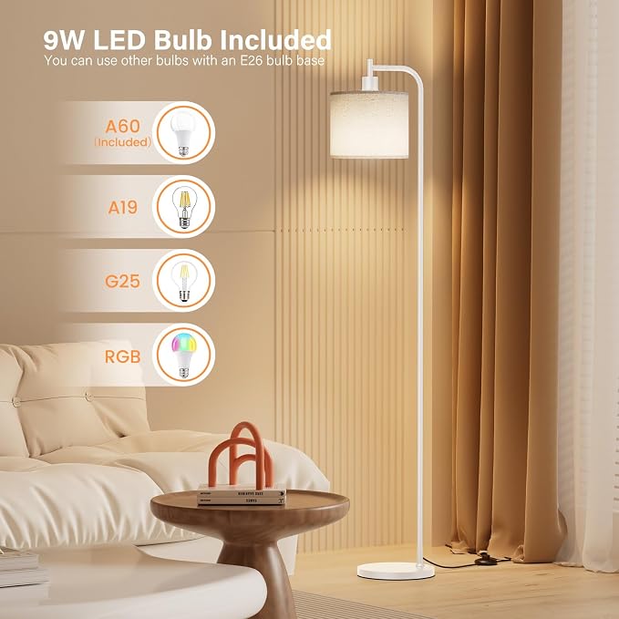 Floor Lamp for Living Room, Tall Standing Lamp with Linen Shade | Dimmable with Remote Control, 3 Color Temperatures, 9W LED Bulb Included, Ideal for Bedroom, Office and Reading Corner