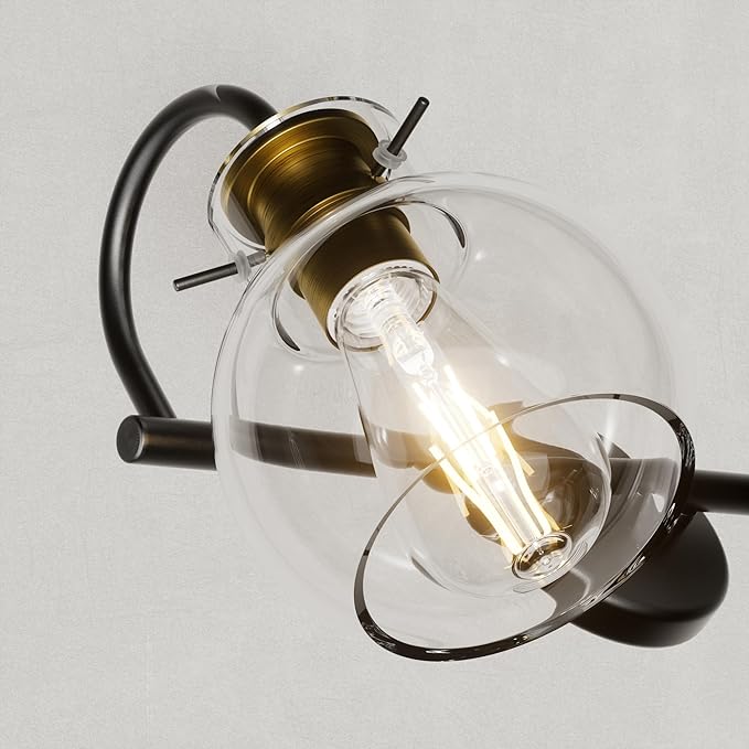 3 Light Bathroom Vanity Light, Brushed Gold and Black Vanity Lighting Fixtures, Bathroom Wall Mounted Sconces Vanity Lights Over Mirror with Globel Glass Shade, E26 Base
