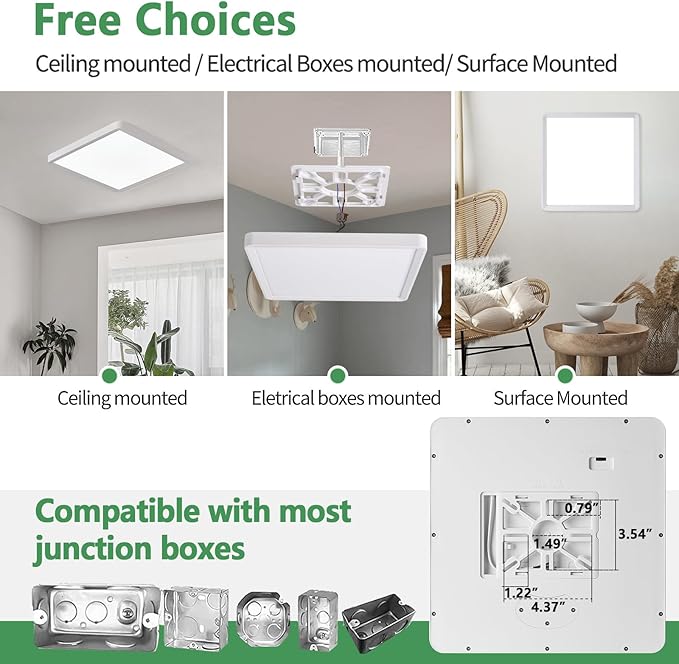 16 Inch Square LED Flush Mount Ceiling Light 4 Pack, 36W 3600LM, 3000K/4000K/6000K CCT Selectable, White Super Slim Low Profile Ceiling Light Firxtue for Bedroom/Kitchen/Living room/Dinning room