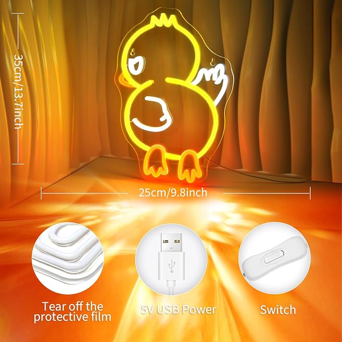 JEDAEMEN Duck Off Neon Signs for Wall Decor Yellow White LED Light Sign | Duck LED Sign Neon Lights Preppy Room Decor Light Up Sign for Birthday Party Decoration USB Powered
