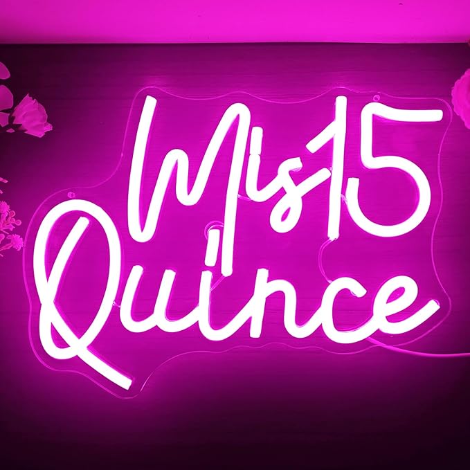 Mis Quince Neon Sign for Wall Decor Dimmable Mis 15 Quinceanera Neon Sign for Room Led Signs for Bedroom Neon Light Signs Light Up Sign for Christmas Birthday Party Gift for Lover