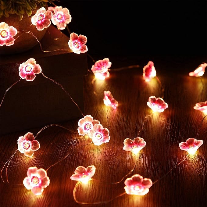 Mudder 2 Pack 13 FT 40 LEDs Cherry Blossom Flower String Lights | Pink Fairy Lights USB and Battery Operated Decorative String Light for Bedroom Indoor Outdoor Christmas Valentines Decor