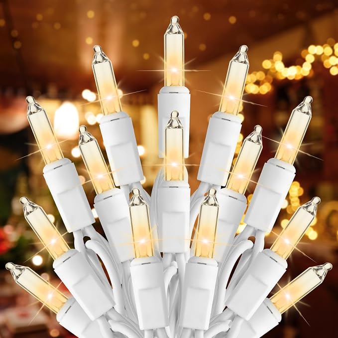 Brightown Christmas Lights Outdoor 100 Count 20Ft String Lights for Indoor | Clear Incandescent Bulb Mini Fairy Lights, Waterproof & Connectable for Xmas Decorations, Christmas Tree Garland, White Wire