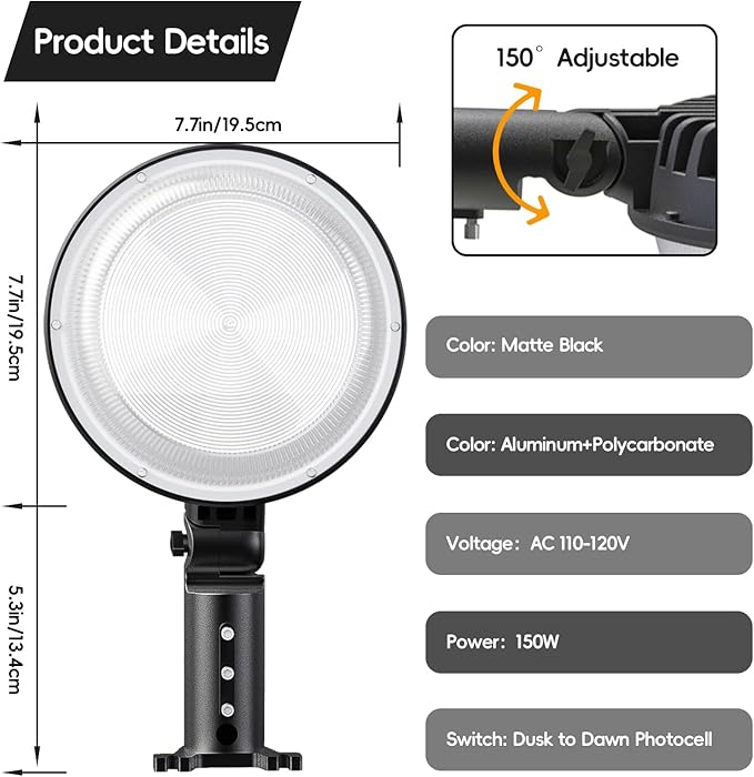150W 4 Pack 20000LM Dusk to Dawn Outdoor Lighting, LED Barn Lights Outdoor with 150° Adjustable Photocell Pole Light 6500K Flood Light, IP66 Waterproof Area Street Light for Garage Yard