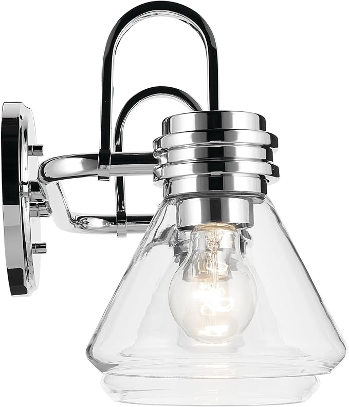 Kichler Farum 2-Light Bathroom Vanity Light, Chrome | Modern vanity light with clear glass for bathroom mirrors (19.25" x 9.5"), 55154CHCLR