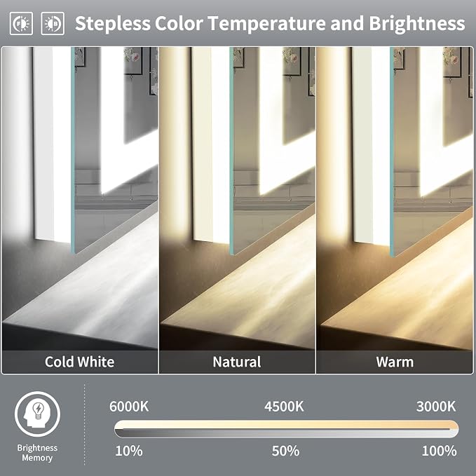 LED Mirror for Bathroom, 72x36 Inch Backlit + Front Lighted | Bathroom Vanity Mirror with Lights for Wall, Double Light Strips, 3 Colors, Shatter-Proof, Anti-Fog and Brightness Memory