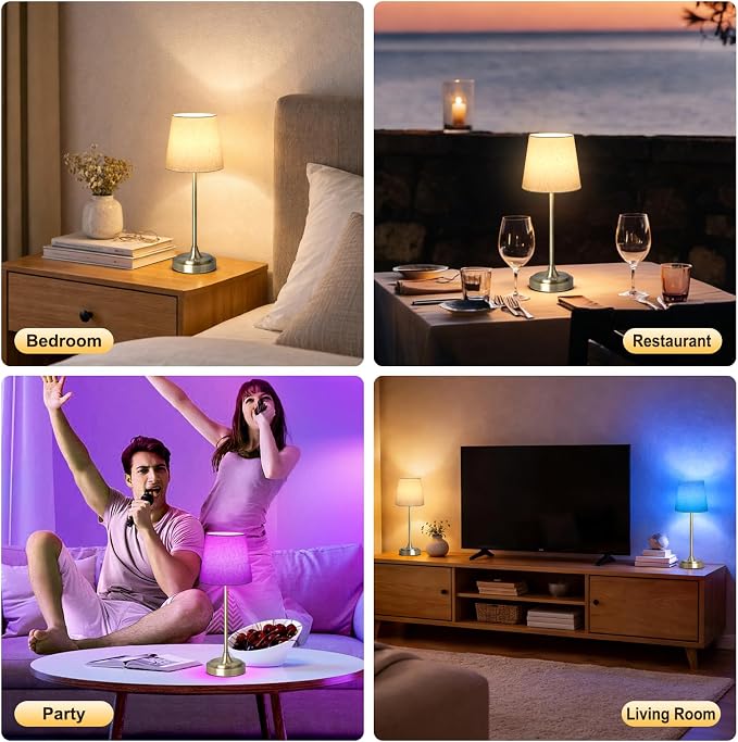 Wowag Cordless Table Lamp Rechargeable,5000mAh Battery Operated Desk Lamp,3 Colors & 7 RGB Stepless Dimmable,Touch Ambient Light for Bedside,Bedroom,Dining Room,Living Room,Bronze,FlaxenShade