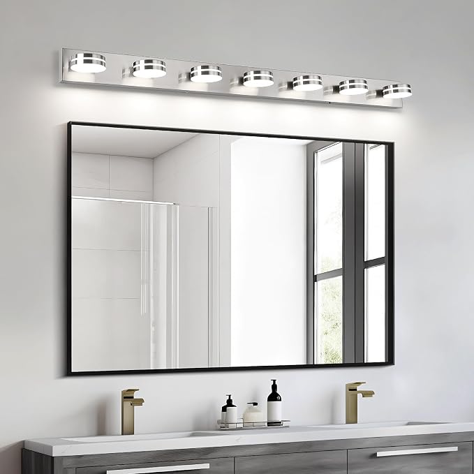 Modern Bathroom Light Fixtures Over Mirror 7 Light Vanity Light | 55.12in 42W LED Dimmable Bath Lights, Wall Mounted Lighting Fixture with Rotating Lamp Head, Acrylic Metal, 5CCT Dimmable