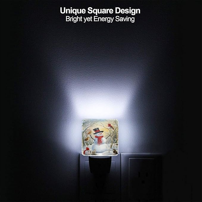 Christmas Snow Night Light Set of 2, Winter Snowman Auto Sensor LED Dusk-to-Dawn Nightlights, Plug-in Sensor Lamp for Bedroom Bathroom Kitchen Hallway Stairs Decorative