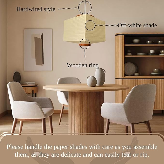 Nogy Paper Lantern Lamp Japanese Style Pendant Light - Off White Rice Hanging Paper Lamp Shade with Cord (Hardwired, 11.5)