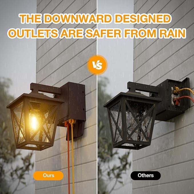 Ehaho Porch Lights with Outlet, Dusk to Dawn Outdoor Light Built-in, Waterproof Anti-Rust Lantern Outside Light with GFCI Outlet, Wall Sconce Light with Plug for Front Door (Brown 1 PC)