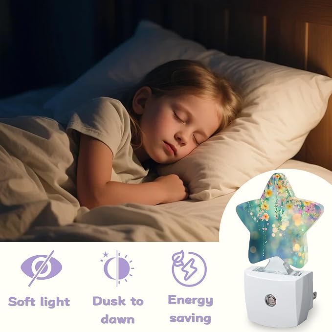 Night Light,Abstract Flowers Night Lights Plug into Wall Spring Floral Decorations for Bedroom Bathroom,Dusk to Dawn Sensor Kitchen Hallway Stairs Energy Efficient Desk Lamp