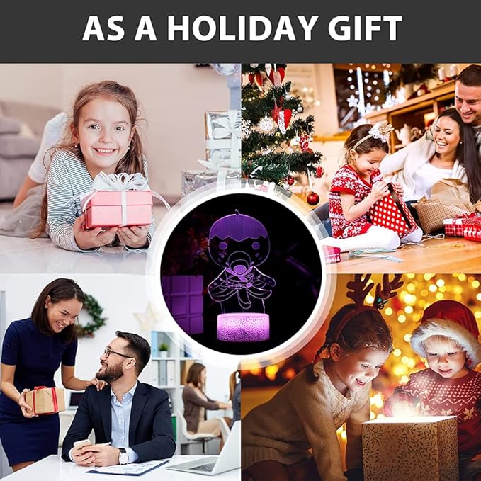 3D Night Light, 16 Color Changing Cartoon USB Desk Lamp Illusion Lighting with Remote Control for Home Decor Gift for Kids.