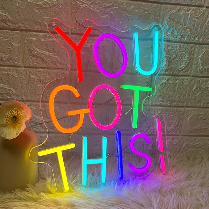 You Got This Neon Sign for Wall Decor, Dimmable LED Neon Signs for Bedroom Inspirational Letter Neon Light for Office Classroom Home Bar Party
